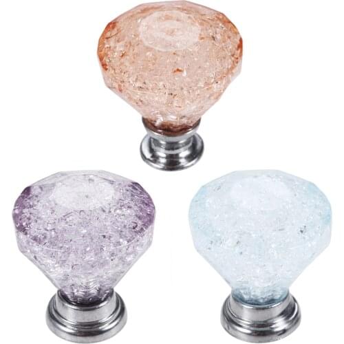 1Pc Crack Diamond Head Cabinet Pull Handle Crystal Single hole Door Knobs Home Hardware 34*30mm Furniture Knobs