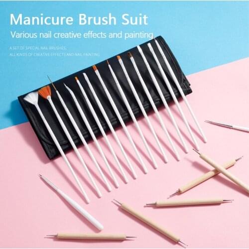 20pcs/Set UV Gel Nail Art Brush Painting Drawing Brush Dotting Pen Acrylic Handle Phototherapy Manicure Tool Nail Art Set