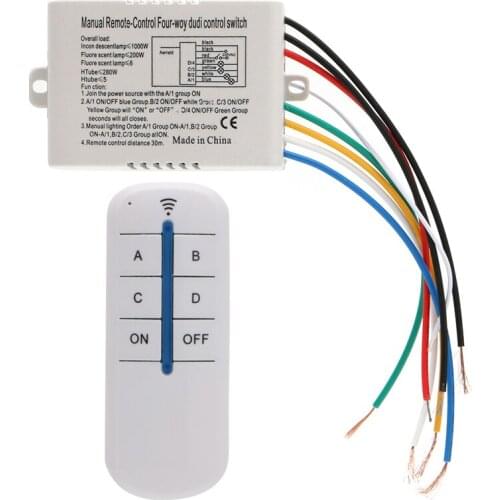 4Channel Wireless ON/OFF Lamp Remote Control Switch Receiver Transmitter Stable Signal Receiving 8Wires To Hook Up Easily Instal