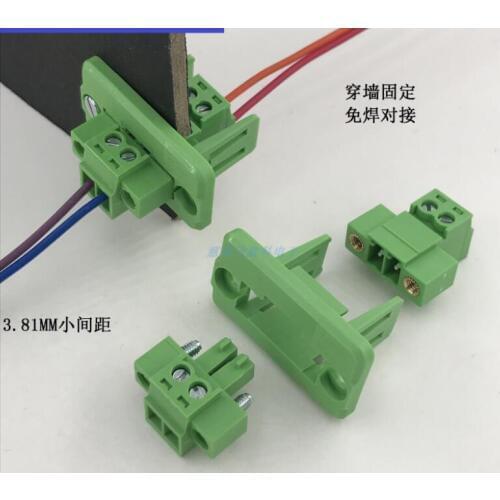 5sets pitch 3.81mm-20p/21p/22p/23p/24p green through the wall pluggable male and female plug-in copper terminal connector