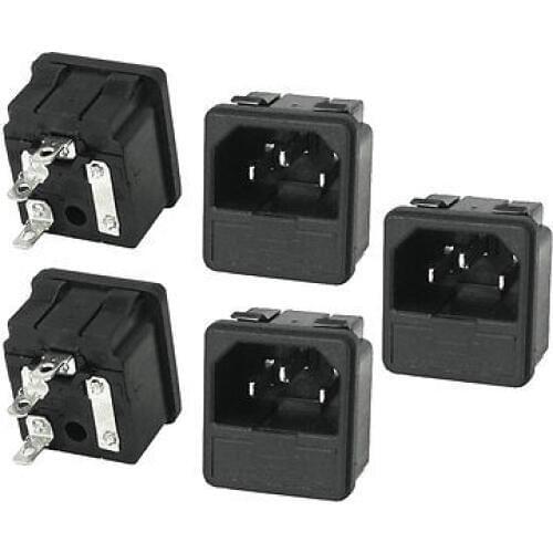 5 Pcs Panel Mounted 3 Pin C14 Inlet Male Power Plug 10A AC 250V