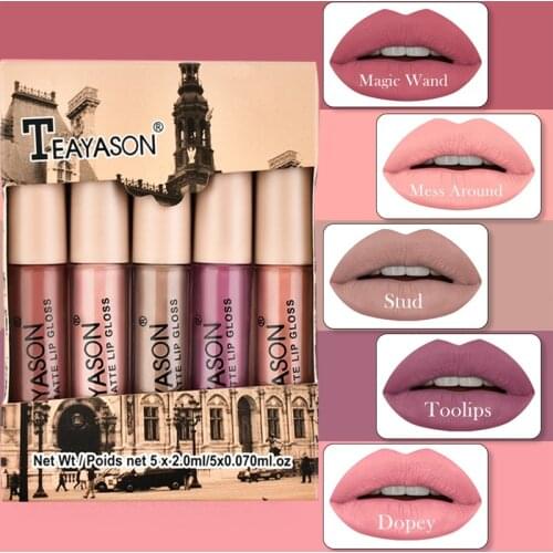 5pcs/set of waterproof lipstick gloss boxes sexy long lasting matte velvet non-stick non-fading lipstick lip makeup cosmetics