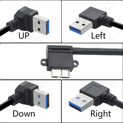 90 Degree UP Down Left Right Angled USB 3.0 Type A to Micro B Male Cable for Samsung S5 Note 3 HDD External Hard Drive Disk