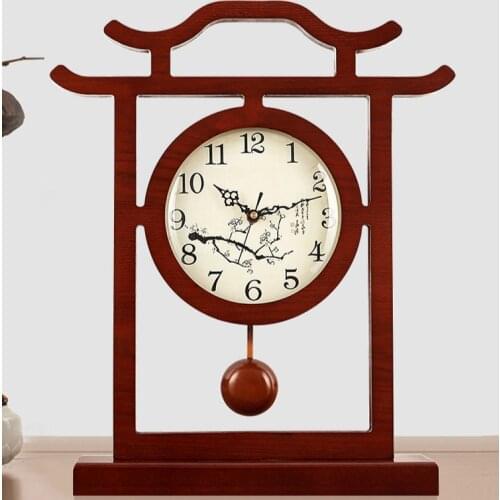 Creatvie Wooden Table Clock Pendulum Mute Vintage Desk Watch Art Living Room Desktop Clock Reloj De Mesa Home Watch AC50TC