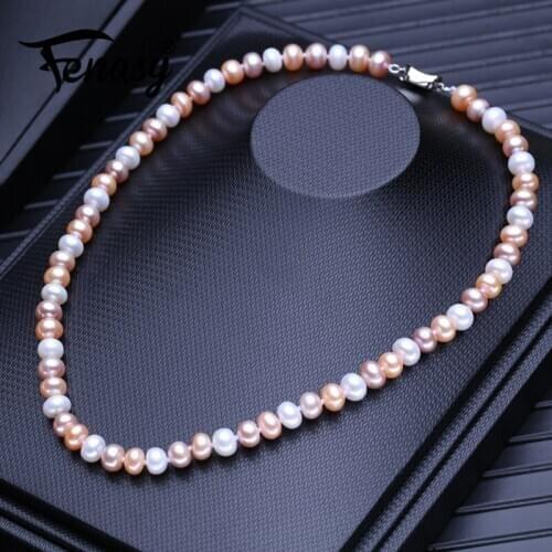 FENASY Natural Freshwater Pearl Necklaces For Women Handcrafted Multicolor Long Necklace Wedding Jewelry Neck Accessories