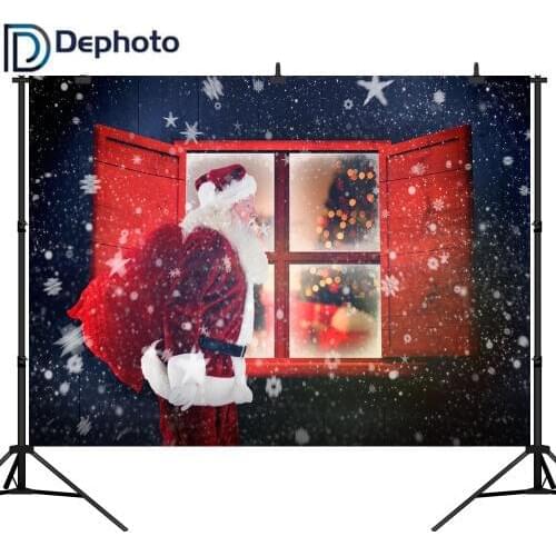 Dephoto Winter Christmas Snow Santa Claus window Photography Background Customized Photographic Backdrop For Photo Studio