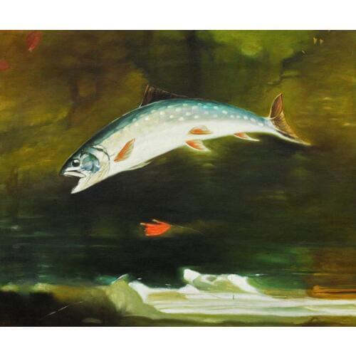 Famous Artist Fish Painting Seascape Oil Painting Jumping Trout by Winslow Homer Home Decor Canvas Art Handpainted No Frame