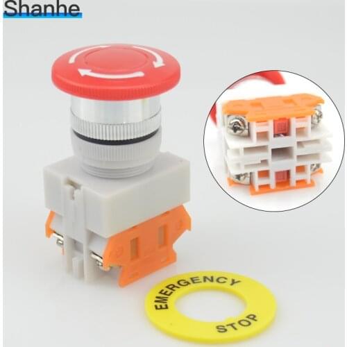 Amico Red Mushroom Cap 2NC DPST Emergency Stop Push Button Switch AC 660V 10A e-stop switch