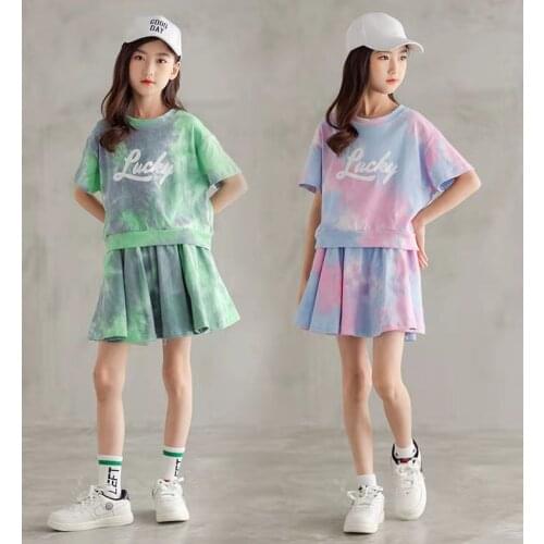 Girls Summer Suit Kids Short Sleeve Top +skirt Pants 2pc Outfits Children Sports Clothing Set Teenage Casual Clothes