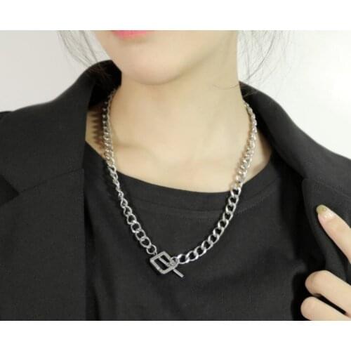 Summer Bling Silver Stainless Steel OT buckle pendant clavicle chain fashion Gifts For Women Jewelry 18.6 inch