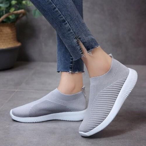 Lucyever Women Spring Autumn Sneaker Knitted Mesh Vulcanized Shoes Casual Slip on Flat Soft Walking Footwear Zapatos De Mujer