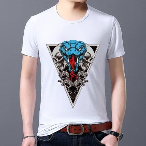 Mens All-match T-shirt Street Punk Funny O-neck Fierce King Cobra Slim Print Shirt Breathable Casual Short-sleeved Mens Tshirt