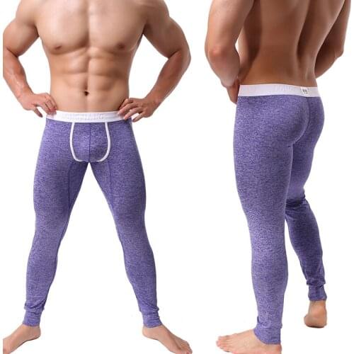 Mens Sleep Bottoms Thermal Underwear Pants Sexy Penis Pouch Leggings Trousers Fitness Tight Nightwear Long Johns Lounge Wear