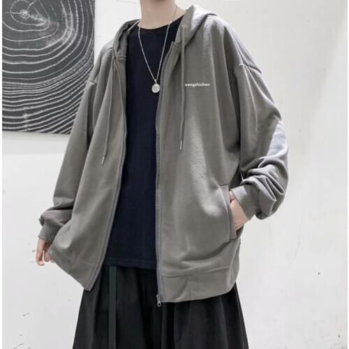 Sweater mens 2020 autumn hooded spring and autumn student cardigan sports jacket tide brand ins Hong Kong style casual top