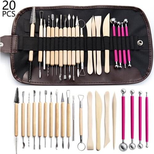 20pcs/set Ceramic Clay Tools Kit Polymer Clay Tools Pottery Tools Set Wooden Pottery Sculpting Clay Cleaning Tools DIY Sculpture