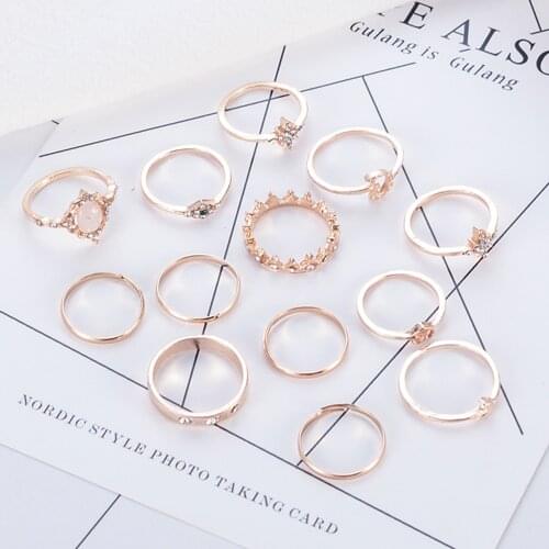 13Pcs/Set Bague Femme Vintage Rings for Women Geometric Star Moon Knuckle Ring Set Bohemian Midi Finger Jewelry