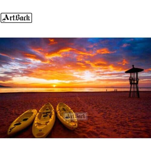 New arrival diy 5d diamond painting sunset beach boat landscape 3D full square rhinestone stick diamond embroidered decorative