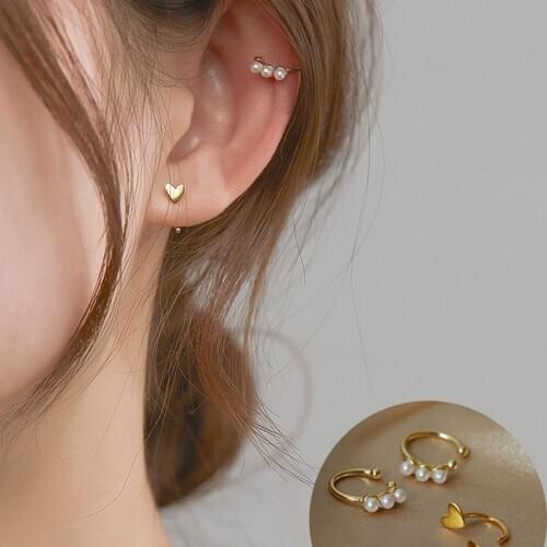 Charm Pearl Ear Clip Fashion Simple Heart Piercing Earrings Elegant High Grade Jewelry For Women Statement Wedding New Year Gift