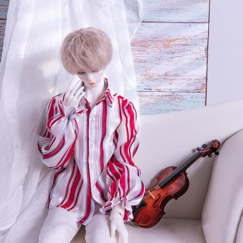 BJD doll clothes suitable for uncle 1/3 1/4 hubble-bubble sleeve red and white striped shirt size fashion doll accessories