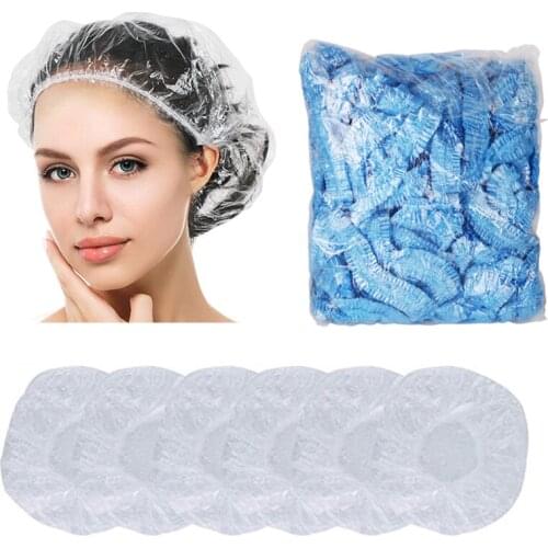 100PCS Disposable Shower Cap Flexible Transparent Spa Hair Salon Hotel One-Off Bathing Elastic Shower Hat Bath Supplies