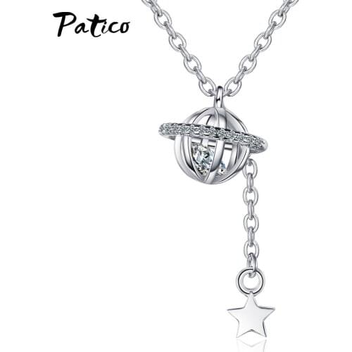 Original Literary Planet Star Rhinestone 925 Sterling Silver Clavicle Chain Female Necklace Party Jewelry New Year Gift
