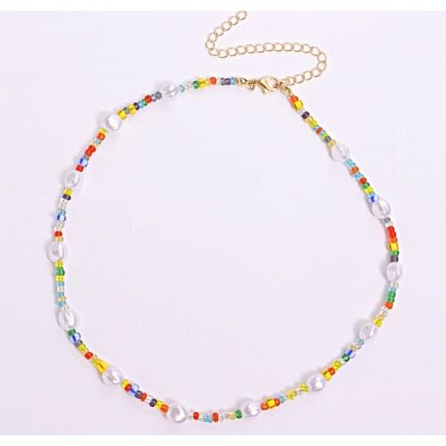 TAUAM Bohemian Simulated Pearl Beaded Choker Necklaces For Women Fashion Colorful Short Choker Charm 2021 Handmade Jewelry