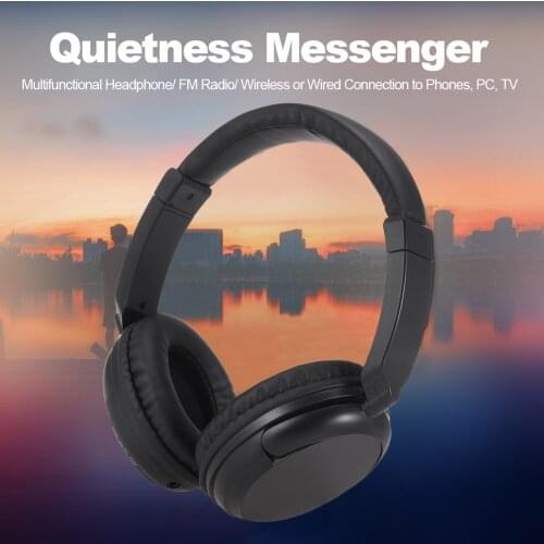 3.5mm & RCA Wired Headset Support FM Radio MP3 Player FM Wireless Headphones Over-Ear Music Earphones with Transmitter