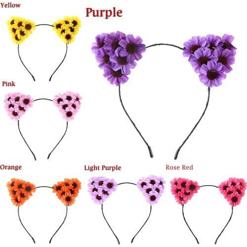 10pcs 2018 New Bohemian Hair Accessories Sunflower Cat Ears Hairbands Girls Floral Headband Kids Handmade Wreath Hair Bands