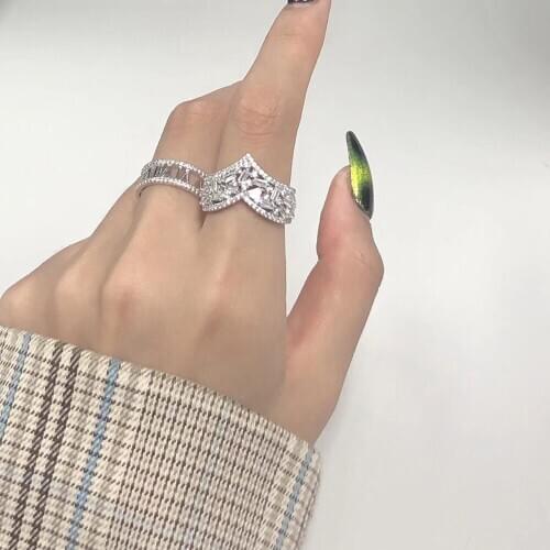 Luxury Jewelry Geometric Crown Adjustable Size Rings For Women Cocktail Party Wear Punk Charm Ring Fashion Accessories