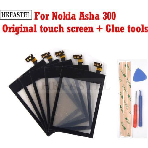 HKFASTEL Touch For Nokia Asha 300 Mobile phone Touch Screen Digitizer Glass Outer Front Panel Replacement No LCD Display + tools