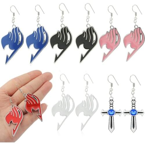 Anime Fairy Tail Earrings Cross Metal Pendant Drop Dangle Earrings for Girls Women Birthday Gift Lovely Jewelry Cosplay