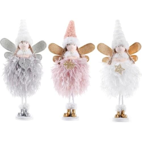 Cute Christmas Plush Angel Doll Pendant Christmas Tree Hanging Feather Ornament New Year Home Decor Dolls For Home Decoration