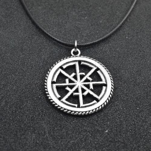 Slavic Kolovrat Slavonic Znic Alloy Pendant Solstice Sunwheel Rope Amulet Necklace Ethnic Religious Necklace & Pendant