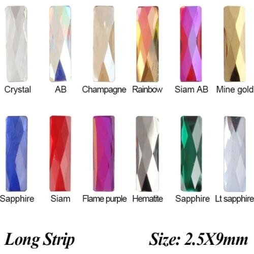 30pcs /100pcs Strip 2.5x9mm Nail Rhinestones Crystal Glitter Nail Stones DIY 3d Design Nail Art Decorations