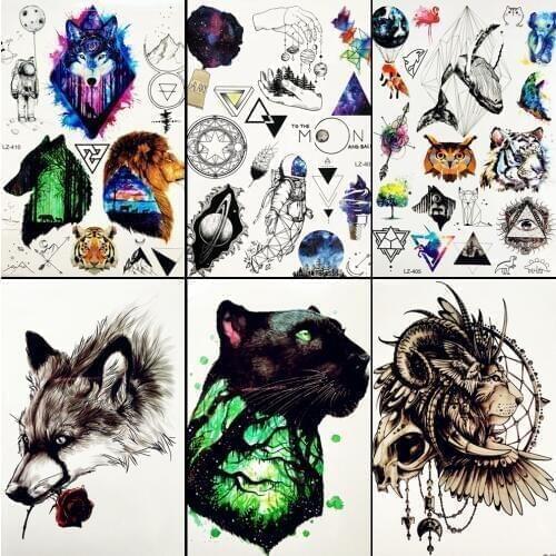 Tribal Leopard Temporary Tattoo Stickers Men Fashion Body Arm Water Transfer Tattoo Women Space Man Tattoo Disposable Cosmetic