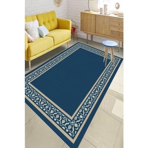 Navy blue Edge Flower Pattern Carpet (Machine Washable Slip-Resistant Leather Sole 180cm X 280cm) - CP520