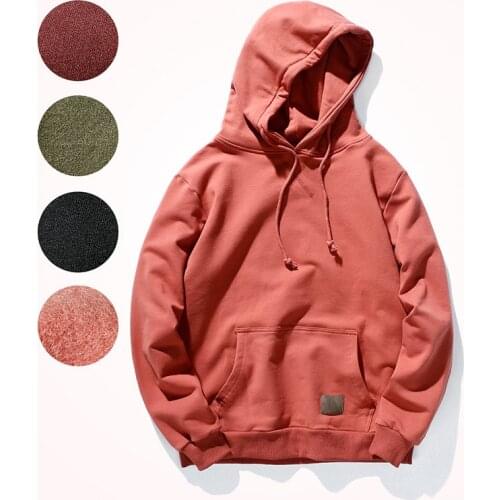Autumn and Winter New Solid Color Hooded Hoodies Mens Fashion Pure Cotton Couples Plus Velvet Thick Loose Casual Sportswear