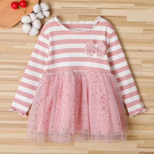 #VW Toddler Kids Girls Dress Summer Striped Bow Patchwork Long sleeve Dress Casual Gauze Princess Brief Dress платье летнее