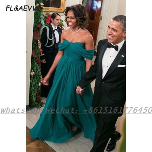 Green Evening Dress Long 2021 A Line Off-The-Shoulder Chiffon Floor Length Formal Evening Gown for Women