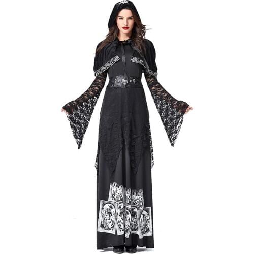 Women Gothic Dark Witch Costume Adult Halloween Witch Role Game Cosplay Carnival Fantasia Fancy Dress Funny Party Clothes