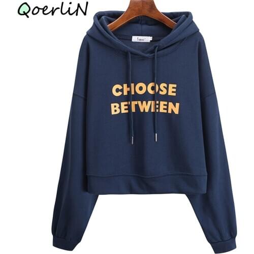 Oversize Short Sweatshirts Women Winter Cropped Top Plus Size Hoodies Pullovers Long Sleeve Letter Print Pulls Autumn Harajuku