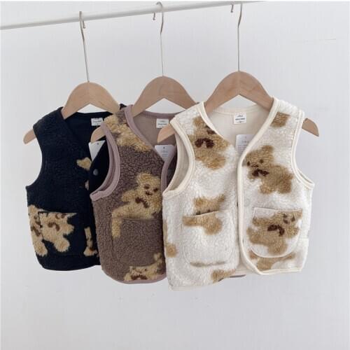 2020 Winter Childrens Velvet Vest Fashion Cartoon Bear Thicken Warm Vest For Boys And Girls Kids Clothing Baby Casual Waisrcoat