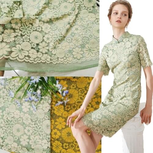 1Meters/lot 150cm wide New green yellow three-dimensional hollow lace fabric, high-end ladies cheongsam dress sewing fabric AC29