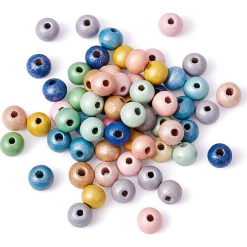 100pcs/lot Round Dreamy Wood Randomly Dyed Mixed Color Beads Spacer Bead Size: about 7~8mm in diameter, 8~9mm thick, Hole: 2~3mm