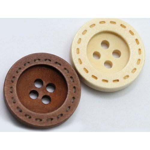 100pcs Professional laser marking natural wood round eyes of four children dashed broadside shirt buttons C1-5