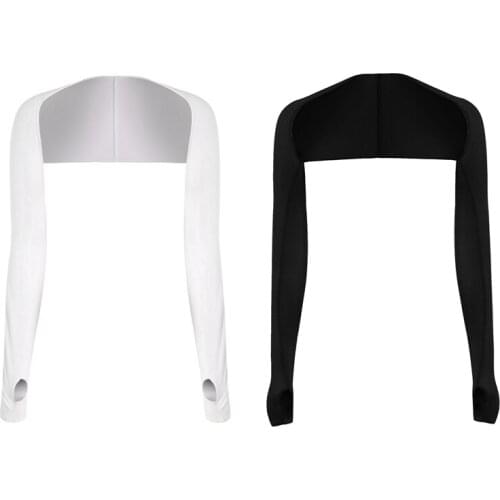 2 Pcs Cooling Shawl Arm Sleeves Sun UV Protection with Finger Hole for Golf,Driving,Riding,Fishing, White & Black
