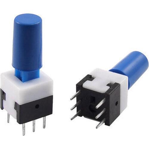 8 x 8mm Blue Cap Panel PCB Latching Push Button Tact Tactile Switch 6 Pin