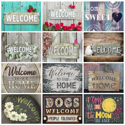LZAIQIZG Full Square/Round Diamond Painting Sweet Home Home Decor Embroidery Welcome Text Rhinestone Pictures Diamond Art