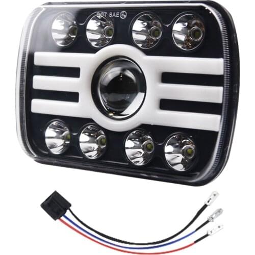 Car LED Headlight 7in 500W Square H-type Headlamp Super Bright H4 Plug Replacement for Jeep Wrangler Land Rover Defender Hummer