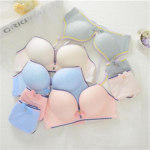 Brand Girls Underwear Intimates Cotton Comfortable Training Bra Set Young Girl Bra and Briefs Set Button Training Bh Tiener